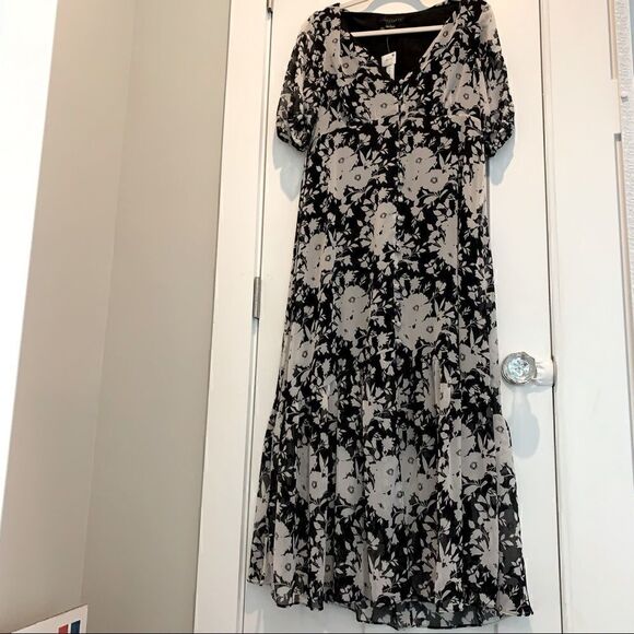 Sanctuary Florence Puff Sleeve V-Neck Maxi Dress 
Black Ivory Women’s Size 6 - Picture 4 of 12